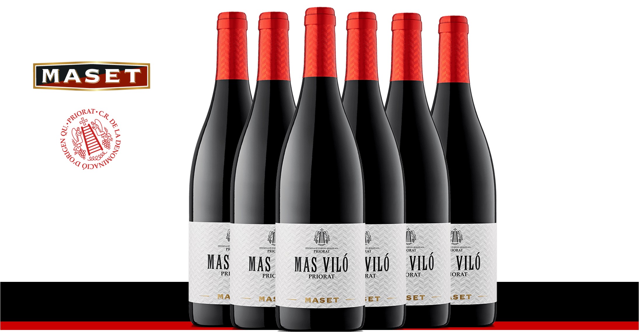 Priorat Mas Vilo Mega Banner Bodegas Maset med flasker