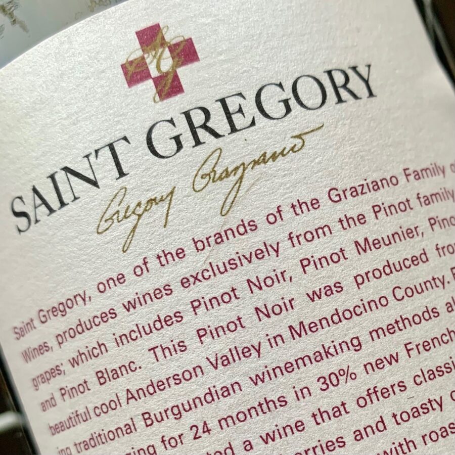 Saint Gregory Pinot Noir Reserve Graziano baglabel