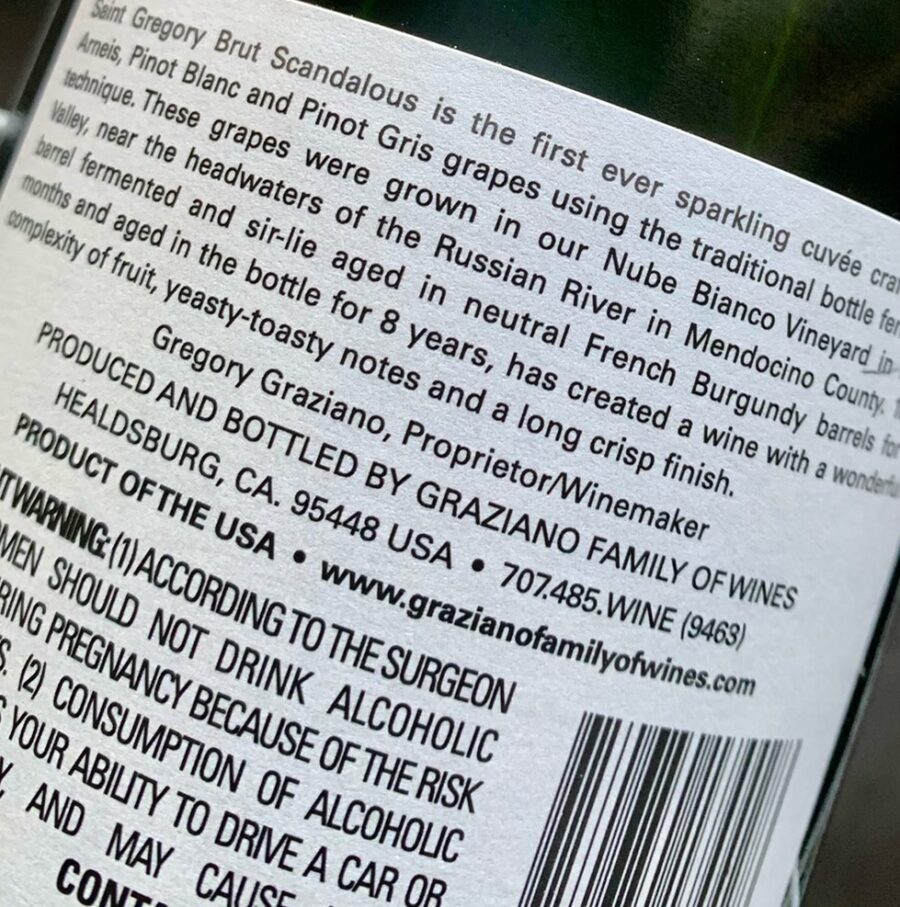 Saint Gregory Brut Scandalos back label